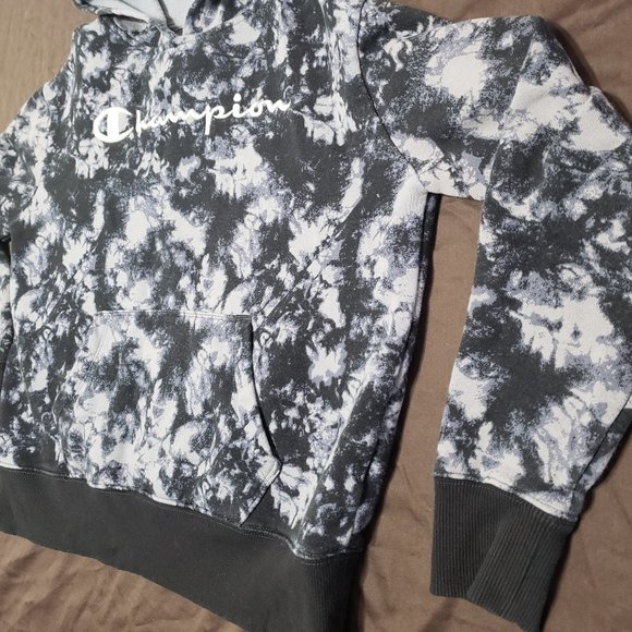 Champion Pullover Hoodie Bleach Tie Dye Design Boys XS White Black Hooded - Picture 5 of 6